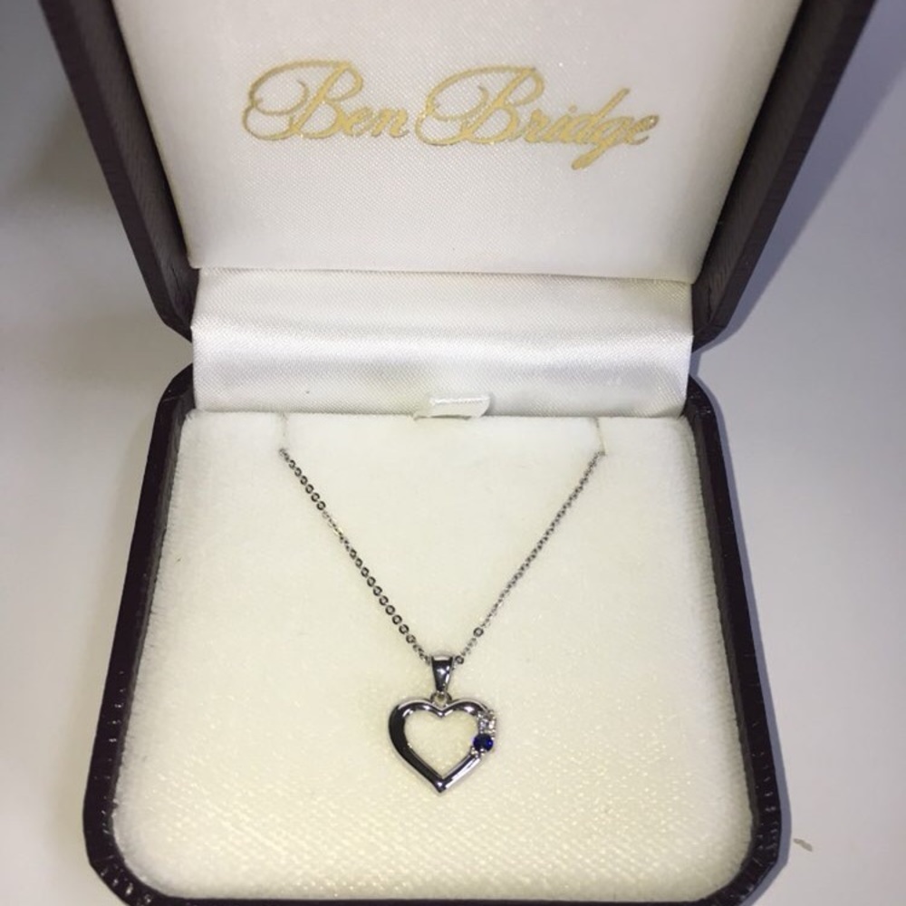 14KGold Heart Sapphire/Diamond Necklace Ben Bridge - Picture 2 of 7